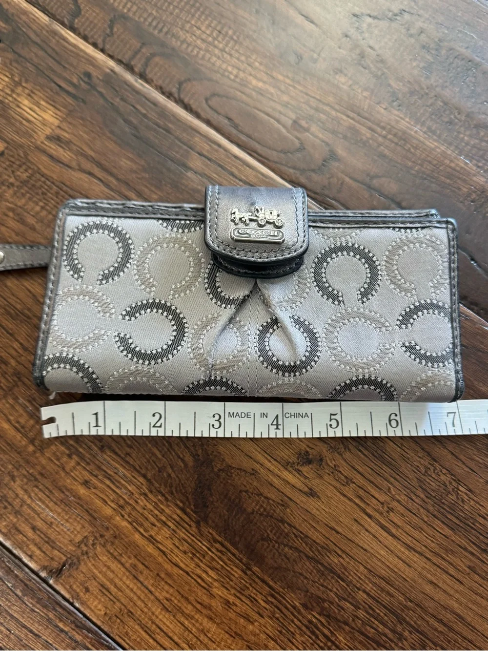Coach Grey Silver Signature C Logo Wallet